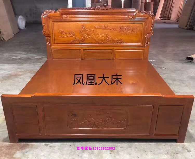 红木床 凤凰大床结婚床菠萝格木实木双人抽床红木家具1.8米1.5米