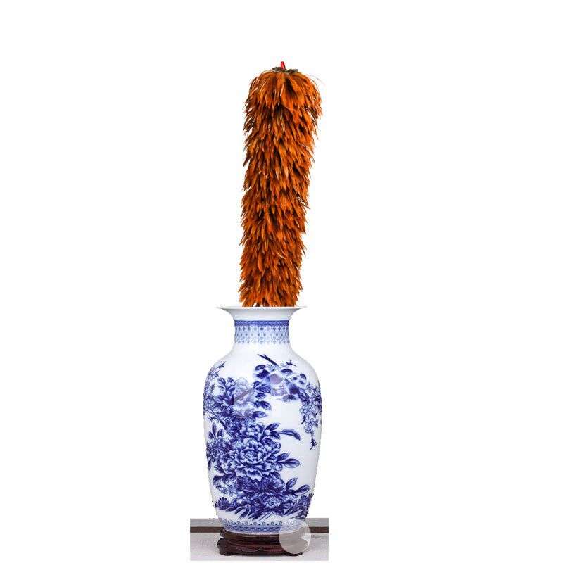 鸡毛掸子花瓶鸡毛掸子储瓶古色古香青花瓷饰品客T厅丰富插花干花