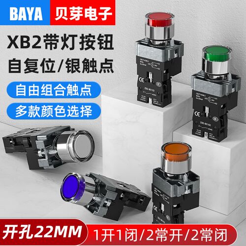 ZB2带灯按钮开关XB2-BW34B1C自复位电源启动按钮停止开关24V220V