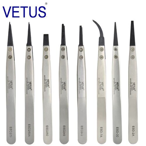 VETUS ESD250 259 7A防静电可换头不锈钢镊身 碳纤维塑胶塑料镊子