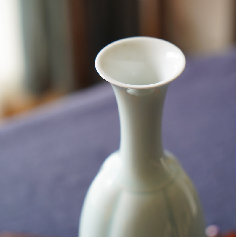 瓜棱瓶仿宋影青中式小花瓶插花器皿青瓷禅意陶瓷花器日式花道摆件