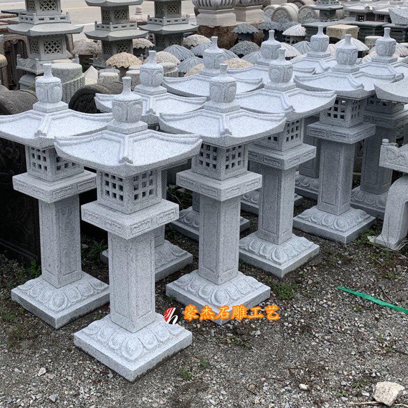 天然石灯复古户外日式庭院石灯笼园林景观石灯草坪灯立柱式灯笼