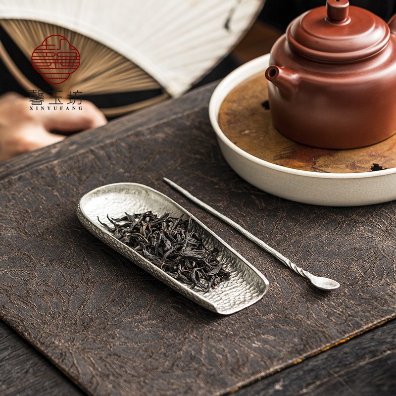 手打锤纹锡茶则茶拨禅意赏茶荷取茶醒茶工具茶匙茶勺六君子茶配件