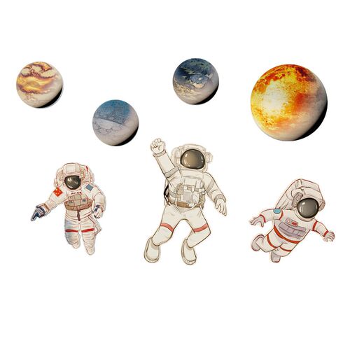 太空人航员背景宇宙星球环创儿童房间布置墙面装饰贴纸画男孩卧室