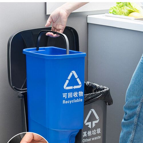 双丰分类垃圾桶家用脚踏式垃圾筒翻盖双槽塑料40L30升20l连身桶