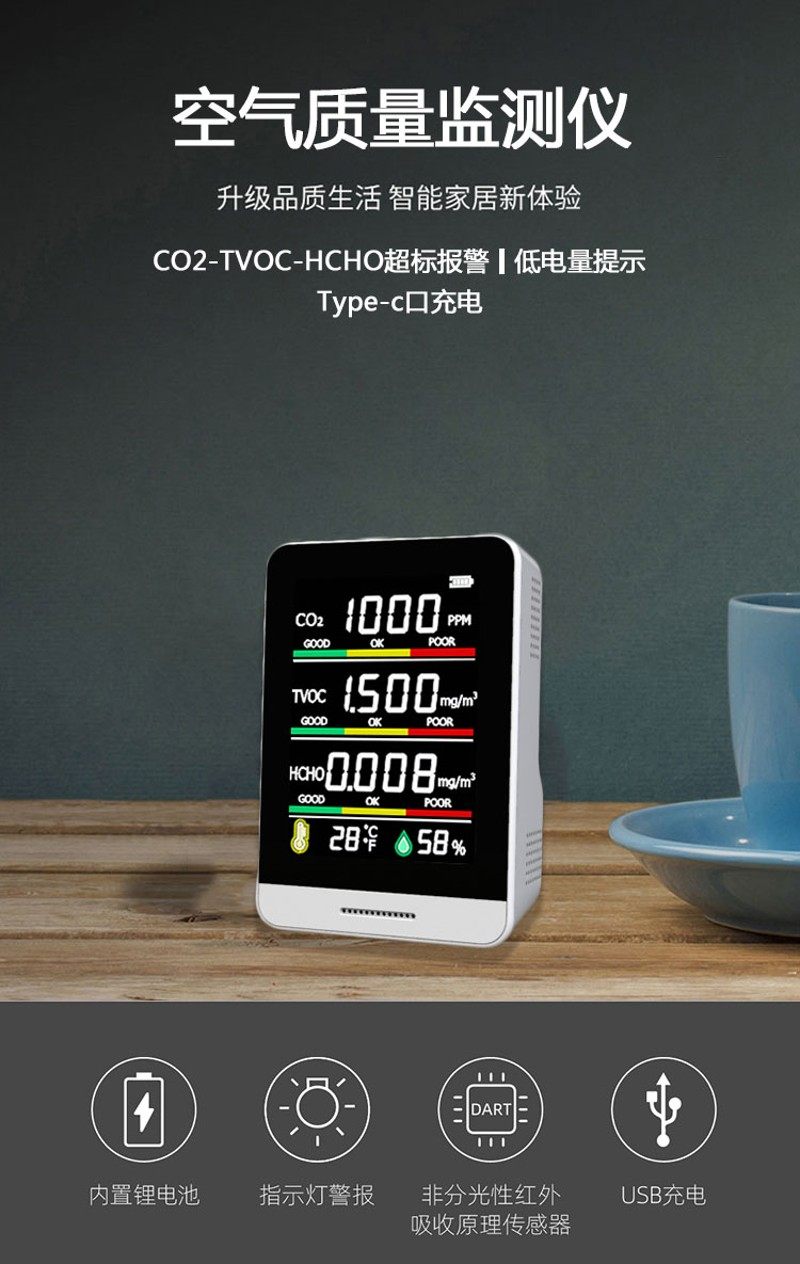 CO2二氧化碳检测仪甲醛检测仪家用新房车用空气质量自测试室内测