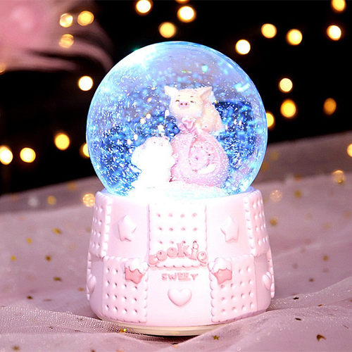 彩灯飘雪花卡通可爱弥境小鹿水晶球音乐盒八音盒女生儿童生日礼品