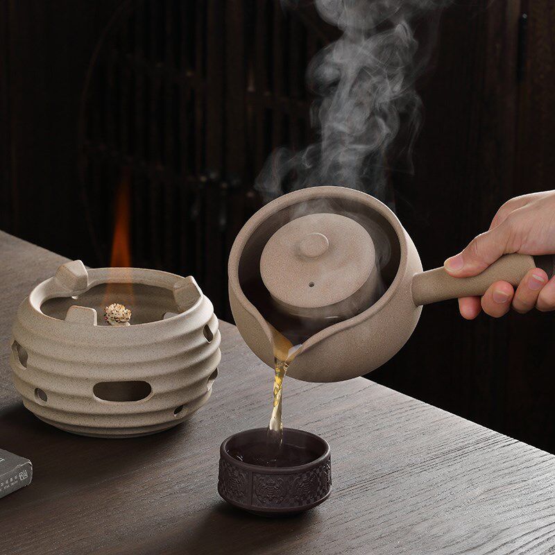 段泥侧把壶煮茶器套装温茶炉陶瓷茶壶户外便携酒精炉煮茶壶泡茶壶