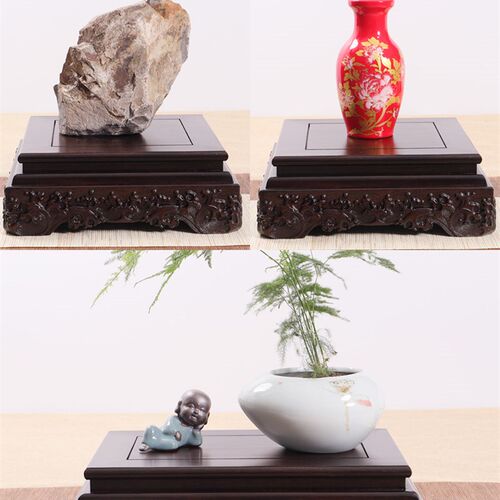 黑檀长方正方水浪底座花瓶盆景佛像摆件玉石奇石头大承重实木托架