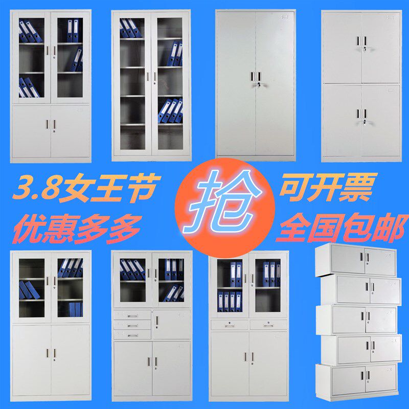 钢制储物柜办公室档案文件资料收纳铁皮柜财务凭证柜玻璃抽屉柜锁