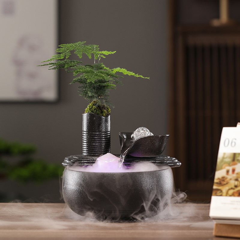 陶瓷小型流水摆件循n环鱼缸自动循环猫咪饮用水器桌面办公室招财