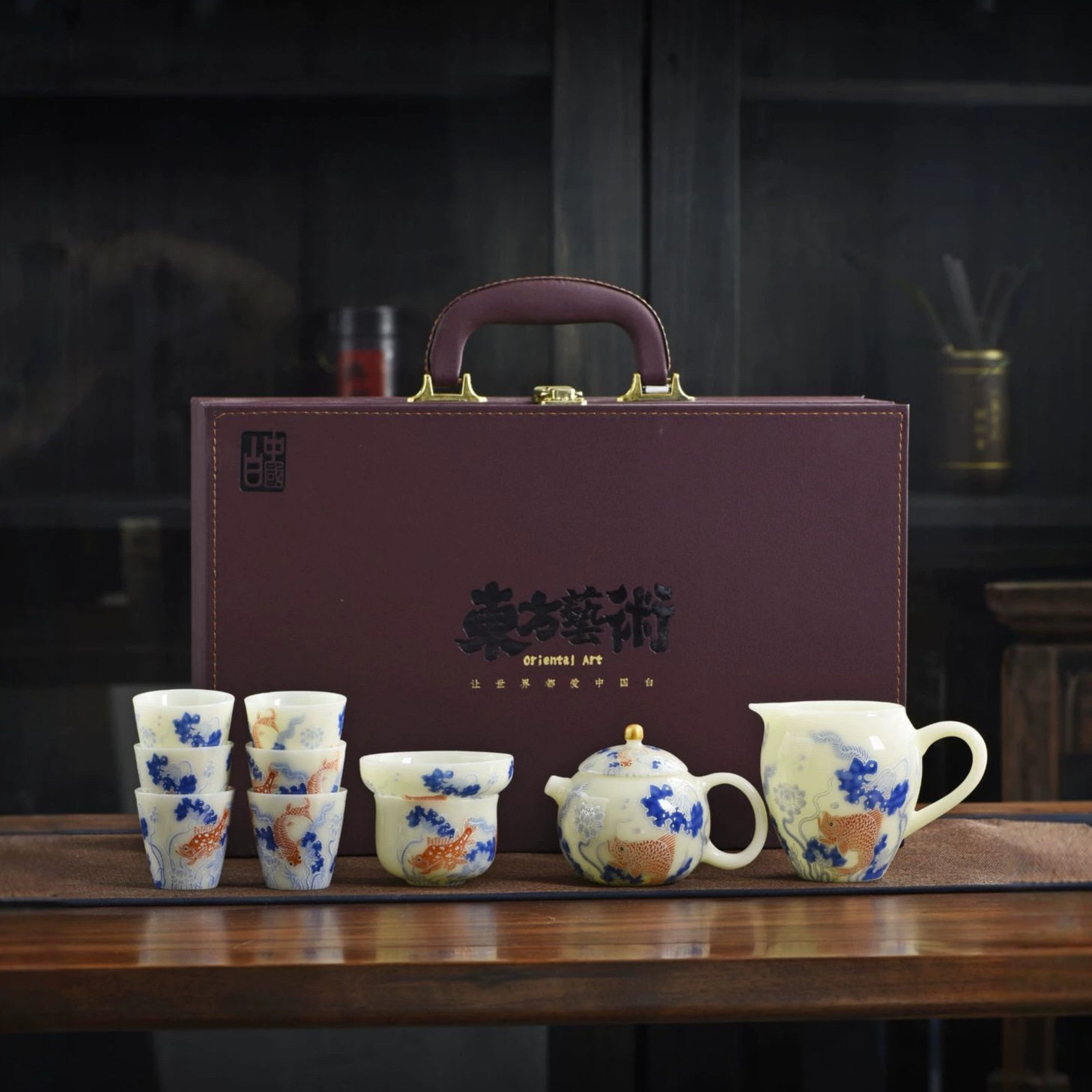 璞玉整套茶具礼盒装功夫茶具家用可悬停盖碗套装商务礼品装伴手礼