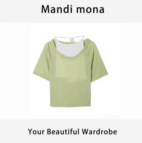 Mandi mona / 【白茶午后】绑带气质百搭圆领短袖MM528D015