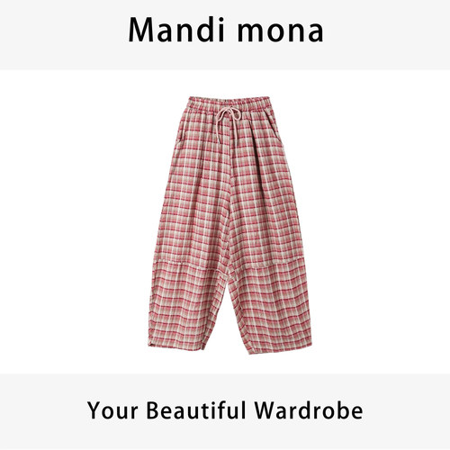 Mandi mona / 【格纹经典】 个性格子松紧腰裤MM703C533