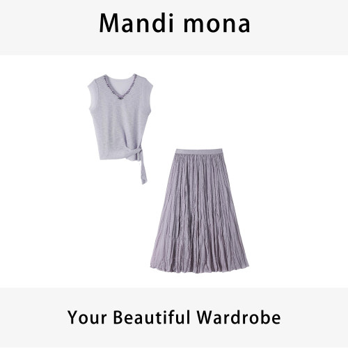 Mandi mona /【藤萝梦】气质针织上衣套装裙 MM513F004