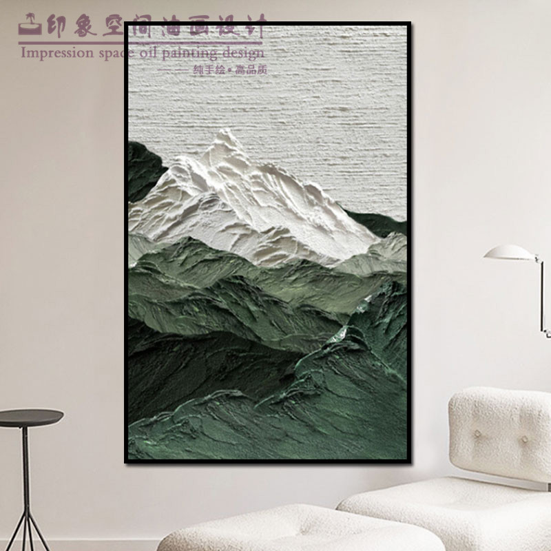 手绘侘寂风玄关装饰画竖版背有靠山肌理画入户门走廊过道风景挂画