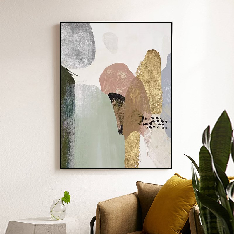 大幅北欧抽象装饰画墨绿金箔粉色儿童房卧室画客厅沙发背景墙壁画