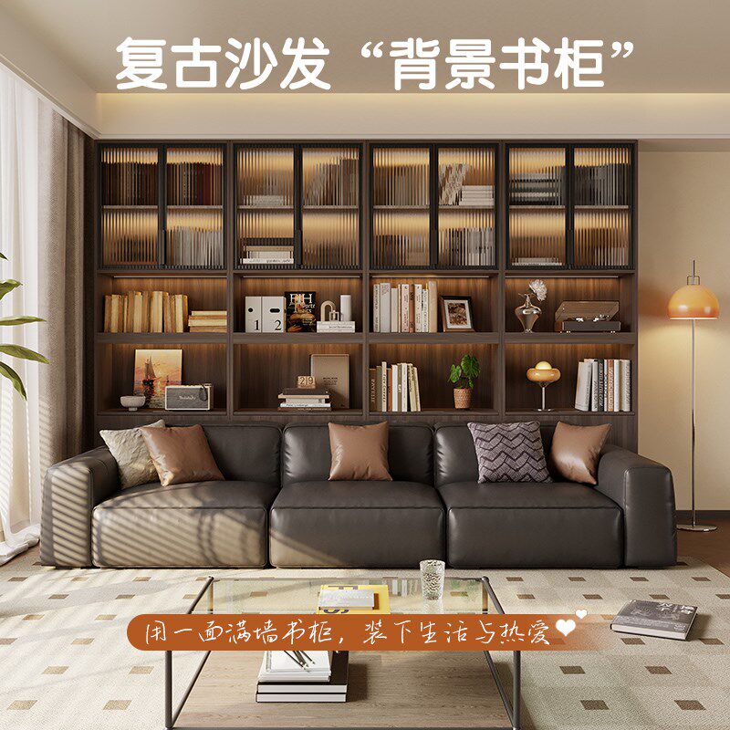 去客厅化家用大书柜整墙柜书房沙发书架一体靠墙到顶储物柜实木柜