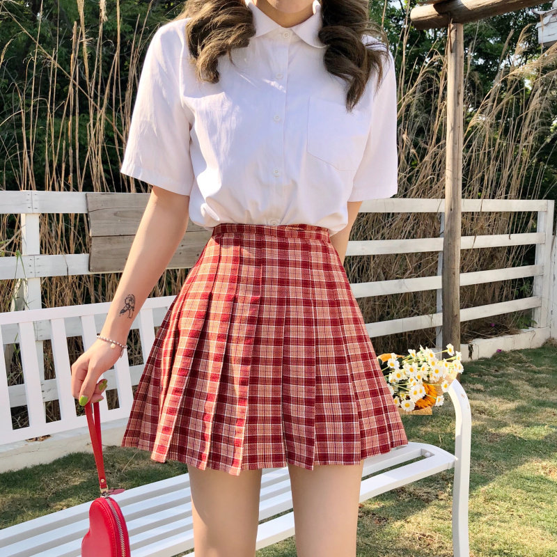 大码格子百褶裙短裙女夏2020新款高腰半身裙a字裙jk格裙学生半裙