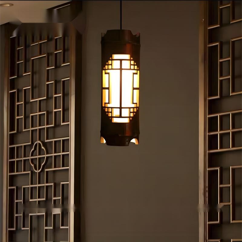 竹艺吊灯led灯镂空雕刻创意造型装饰灯中式竹编氛围灯发光竹筒灯