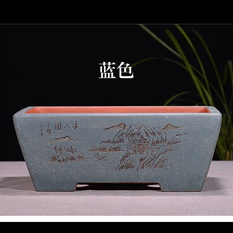 宜兴紫砂手工长方盆透气紫砂盆景花盆大口径绿植陶瓷室内盆栽精品