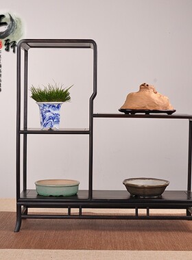 盆景茶壶原木展示架实木多宝格茶具展架微型展示小圆形摆件组合架