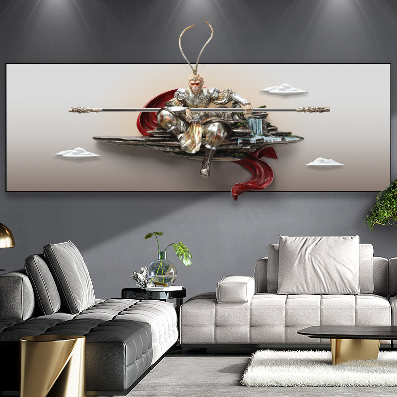斗战胜佛壁画孙悟空客厅沙发背景墙装饰画齐天大圣3d立体浮雕画
