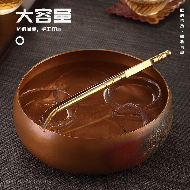 孟瀚纯铜茶洗特大号笔洗鎏银水洗杯洗茶渣缸建水水盂功夫茶具配件