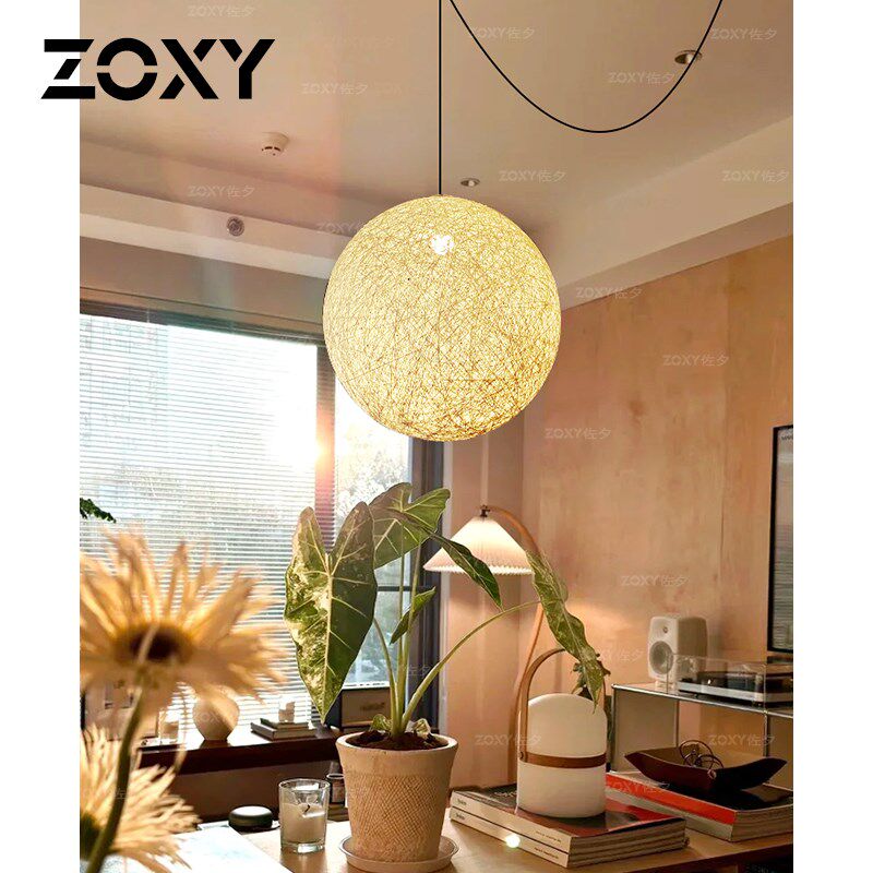 zoxy佐夕 麻球吊灯日式藤编服装店咖啡厅诧寂风店铺商用藤艺球灯