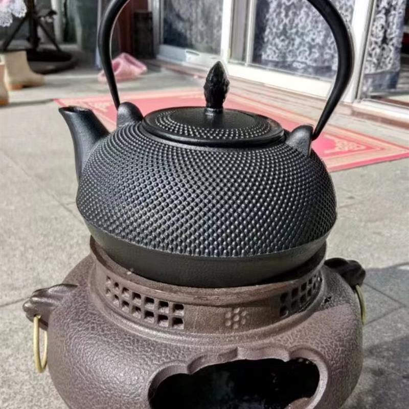 大号炭炉家用室内铁釜铁壶煮茶炉复古碳炉铸铁烤火炉鬼面风炉铁炉