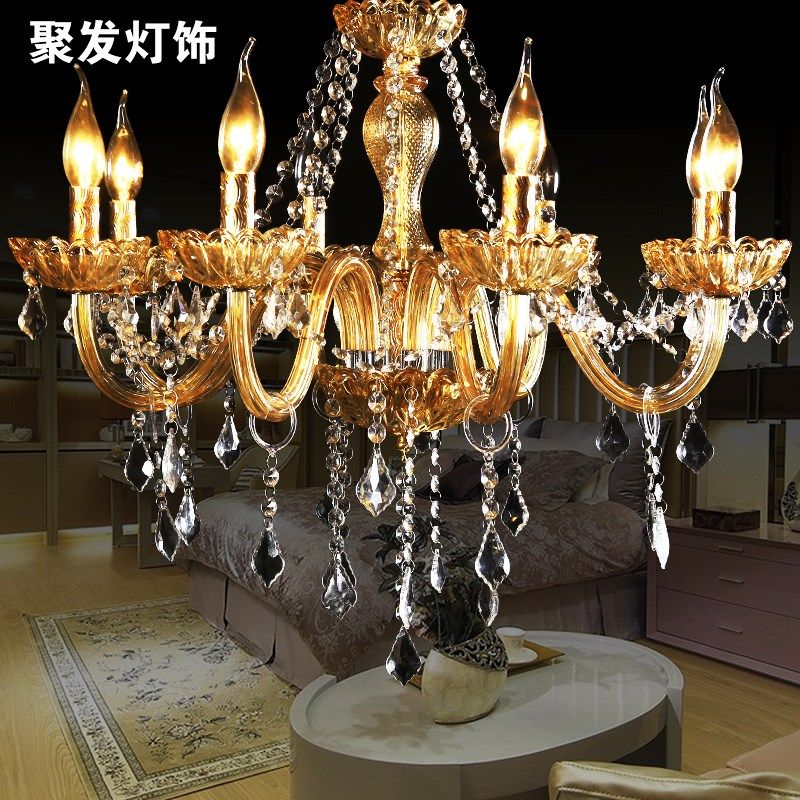 欧式水晶吊灯客厅灯水晶灯餐厅卧室灯具大厅吊灯琥珀干邑色蜡烛灯