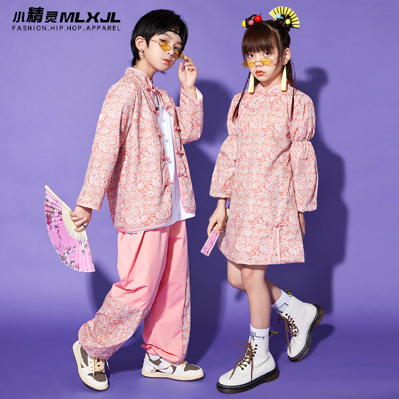 儿童表演服装小学生女童旗袍啦啦队演出服唐装男童中国风国潮班服