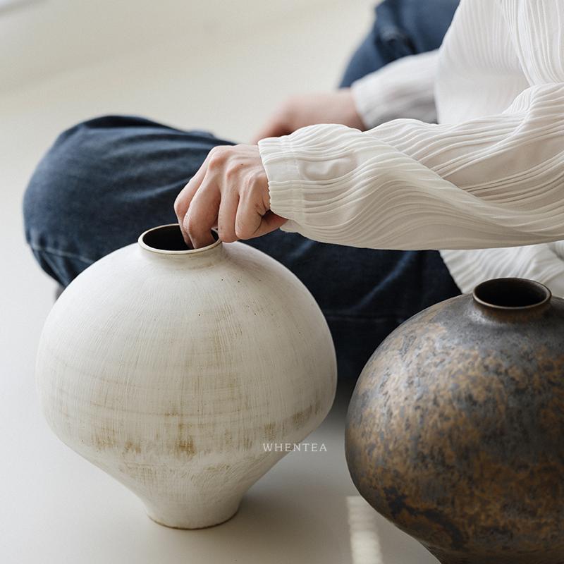 闻说日式侘寂风纯手工大花瓶 景德镇陶艺茶空间花器摆件茶道具