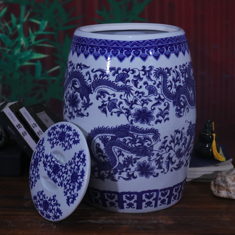 陶瓷米缸景德镇青花龙纹20斤30斤50斤米桶家用带盖密封面粉缸米箱