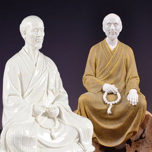 陶瓷工艺佛像弘一法师仿古白瓷禅意雕塑人物家居客厅书房装饰摆件