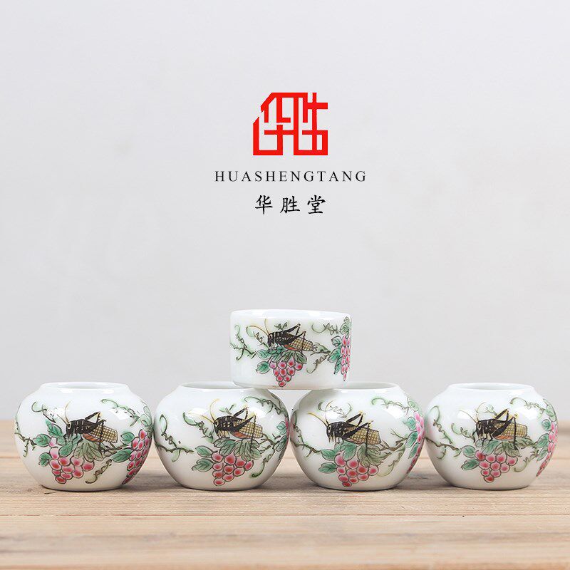 华胜堂 景德镇手绘花鸟鱼虫红子罐鸟食罐鸟具小鸟杯水罐 鸟笼配件