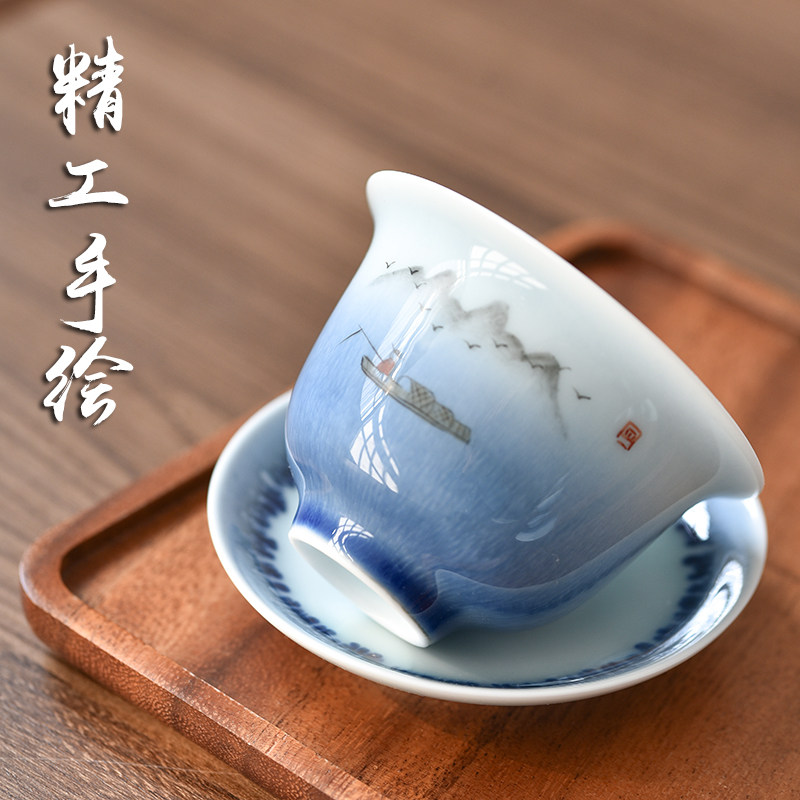 景德镇陶瓷办公室手绘盖碗茶具套装 泡茶套装功夫茶具家用窑变釉