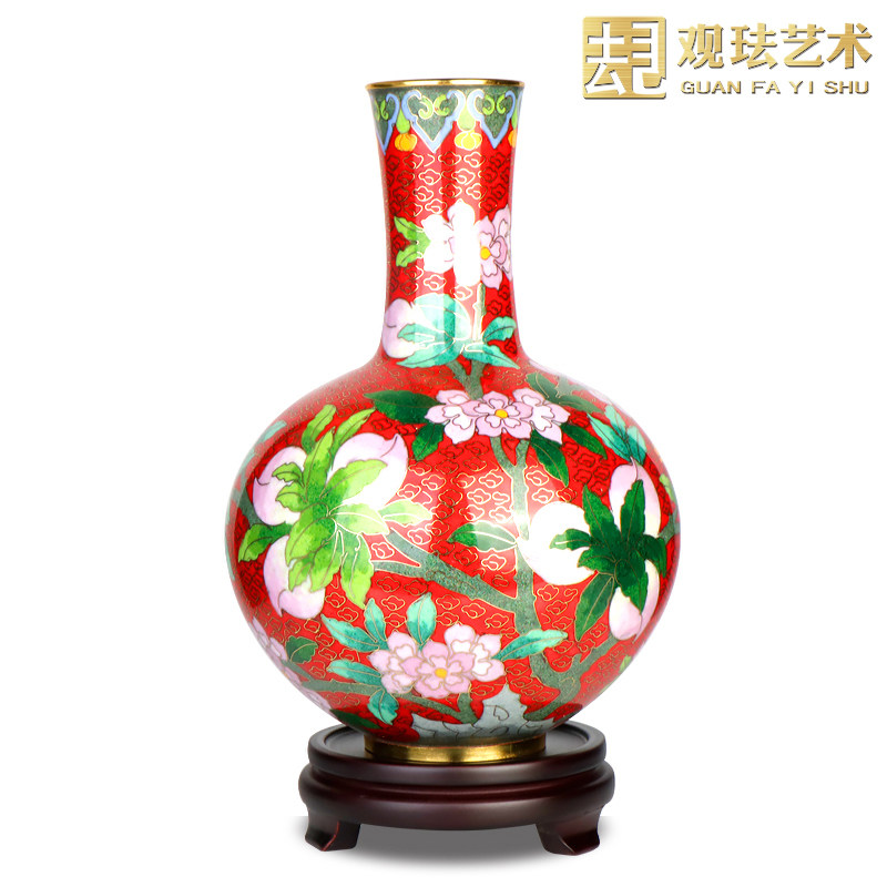 景泰蓝铜九桃花瓶中式家居客厅装饰摆件外事礼品老人祝寿生日礼物