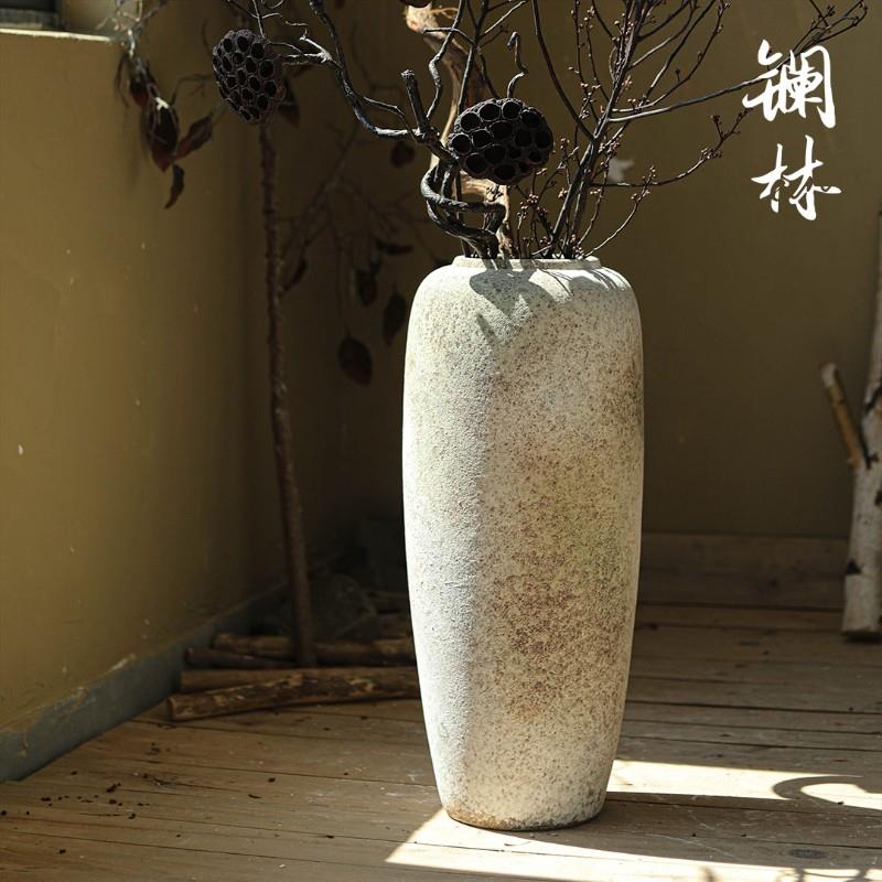 落地大花瓶复古粗陶侘寂风陶瓷摆件名宿客厅插花器高款陶罐装饰