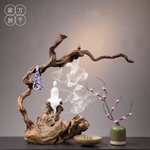 新中式天然风化木 禅意陶瓷摆件 实木家居客厅电视柜博古架装饰品