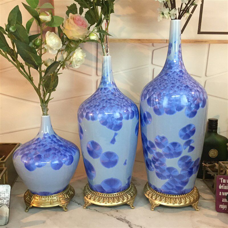包邮陶瓷配铜花瓶欧式美式法式软装样板间家居工艺品新中式摆件