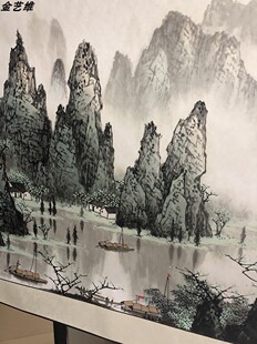 客厅办公室山水装饰画 白雪石 千峯竞秀 桂林山水横幅挂轴画风景