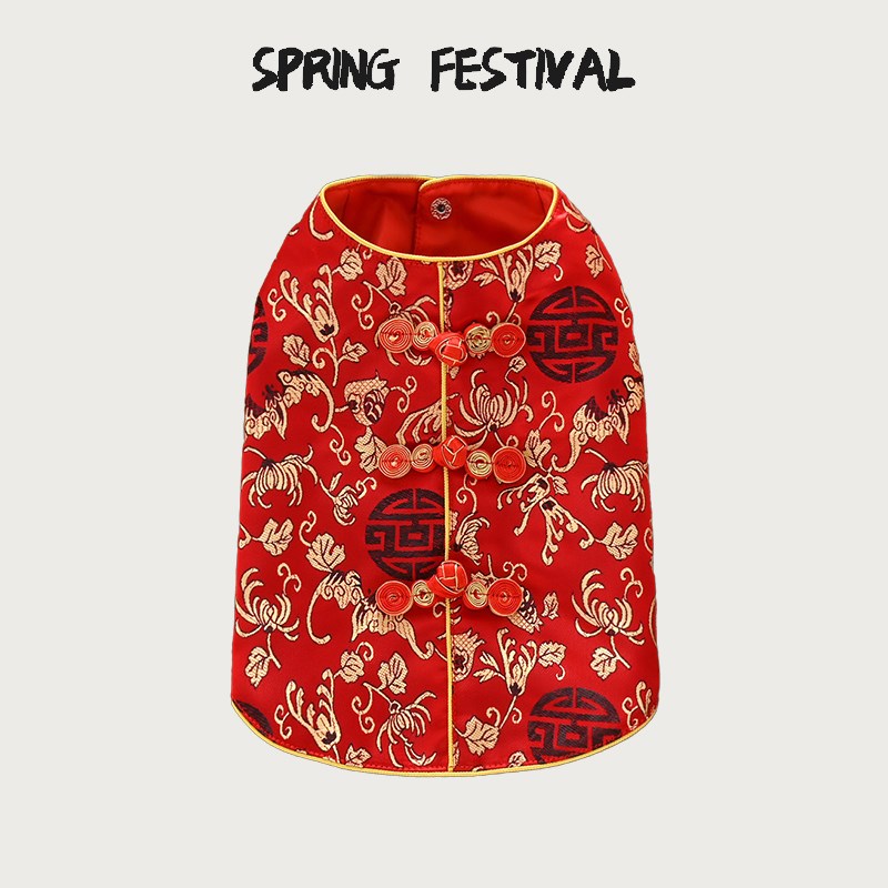 狗狗新年衣服2025小狗泰迪比熊过年喜庆马甲春节薄款宠物猫咪背心