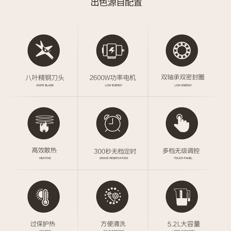 110V奥诺斯商用豆浆机大容量5.2L升现磨果汁破壁料理机酒店早餐店