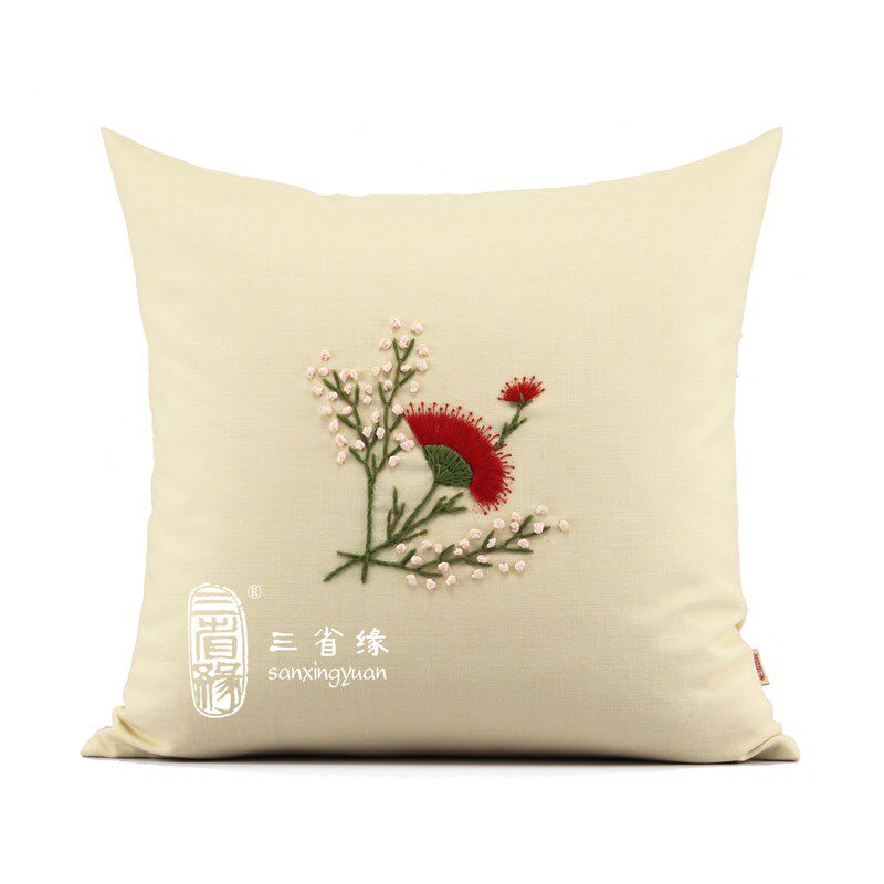合欢花手工丝带绣抱枕套靠垫居家靠包沙发大靠背套午睡枕含芯包邮