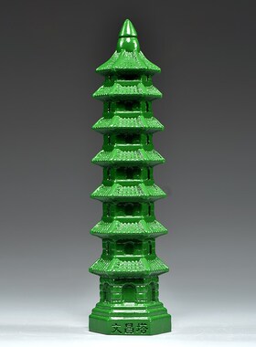 绿色桃木雕刻7层文昌塔实木摆件9层13层文昌塔客厅玄关装饰工艺品
