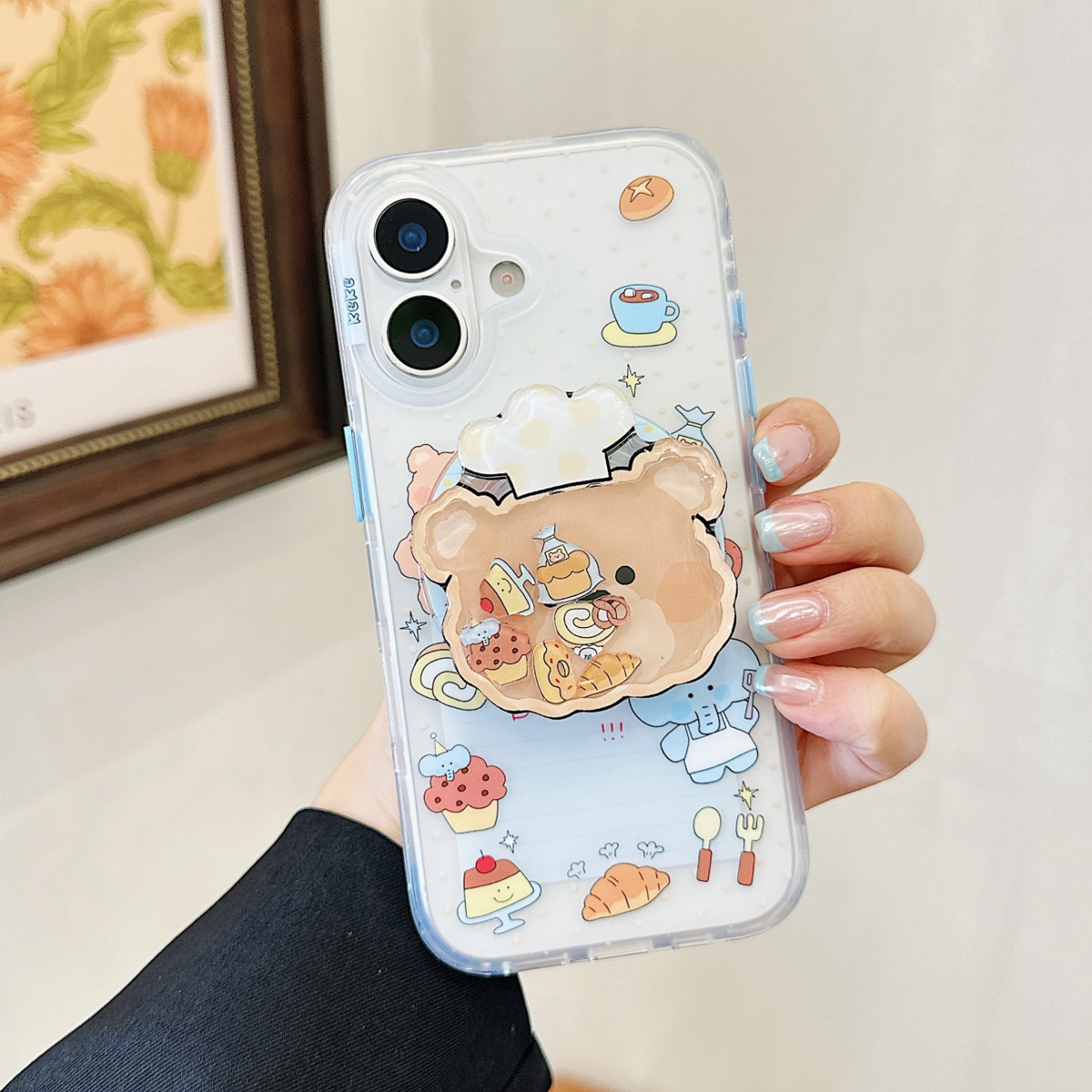 日韩ins可爱少女卡通面包小熊17promax适用iphone16pro双层印花15手机壳17苹果16pm软壳防摔保护套