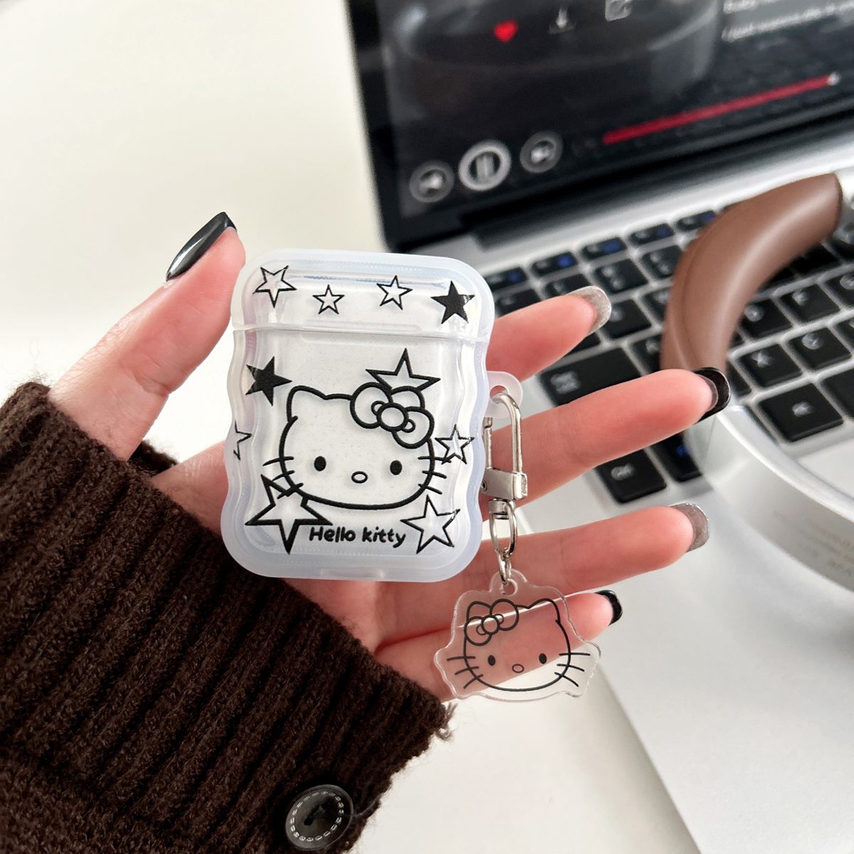 卡通Kt猫少女心苹果耳机套适用airpods3/4保护套airpodspro猫咪保护壳无线airpods1/2代耳机壳挂扣透明保护壳