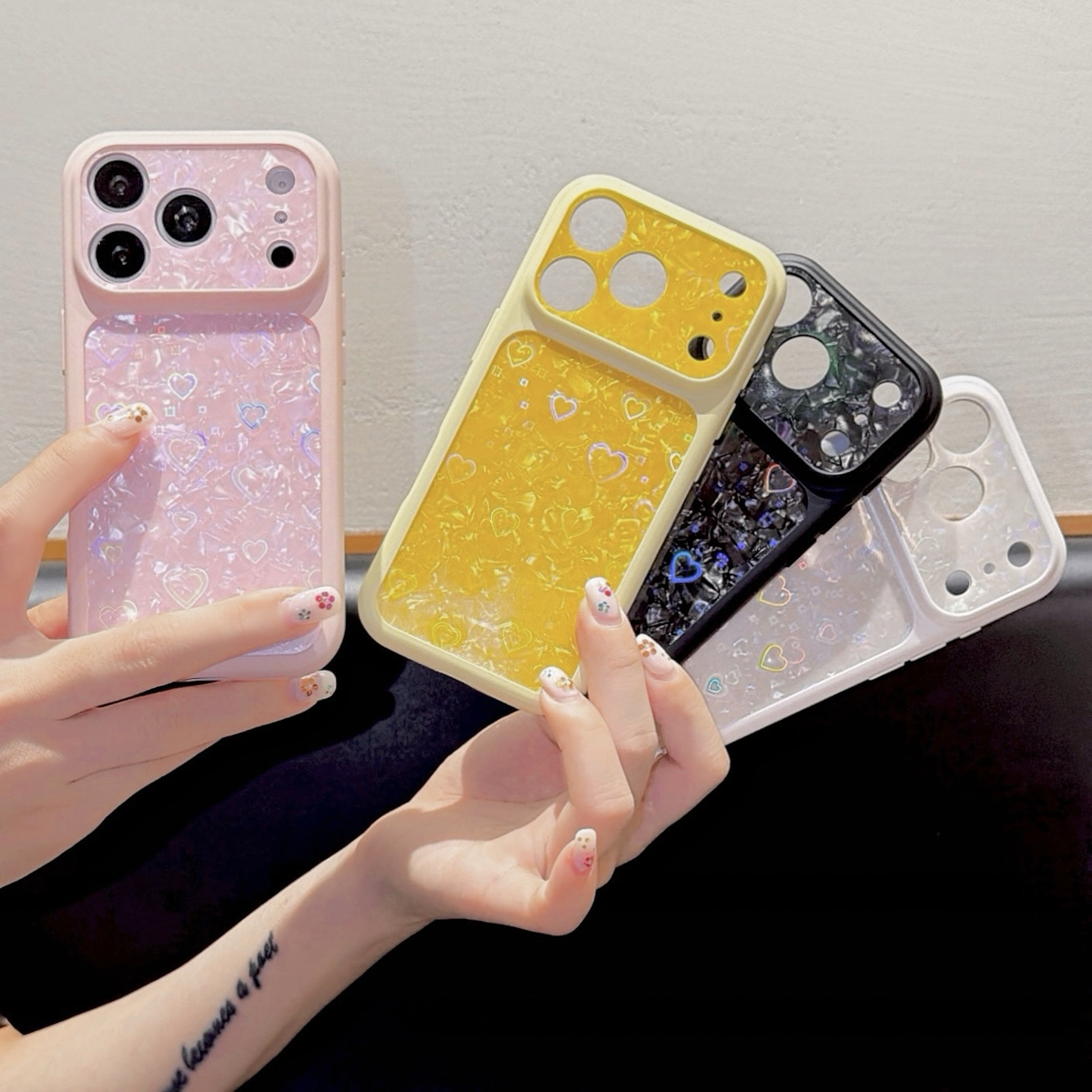 镭射爱心贝壳纹适用苹果17Promax手机壳16p新款iPhone14pro全包13全包防摔15软保护套高级感潮女