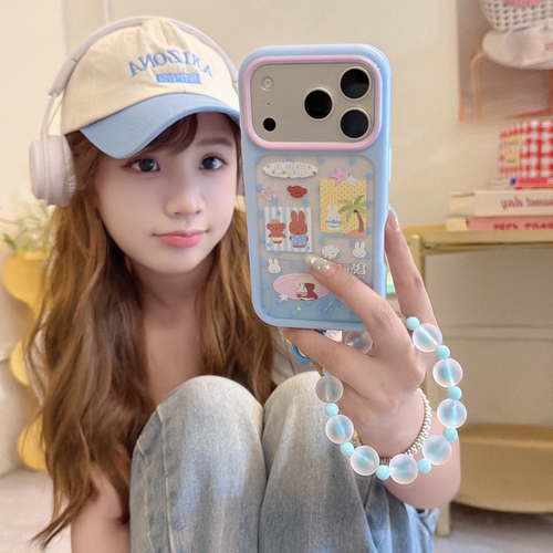米菲海岛度假圆边太空壳系列适用于苹果17ProMax手机壳iPhone16Pro小众少女心15简约14小清新13可爱手链软壳